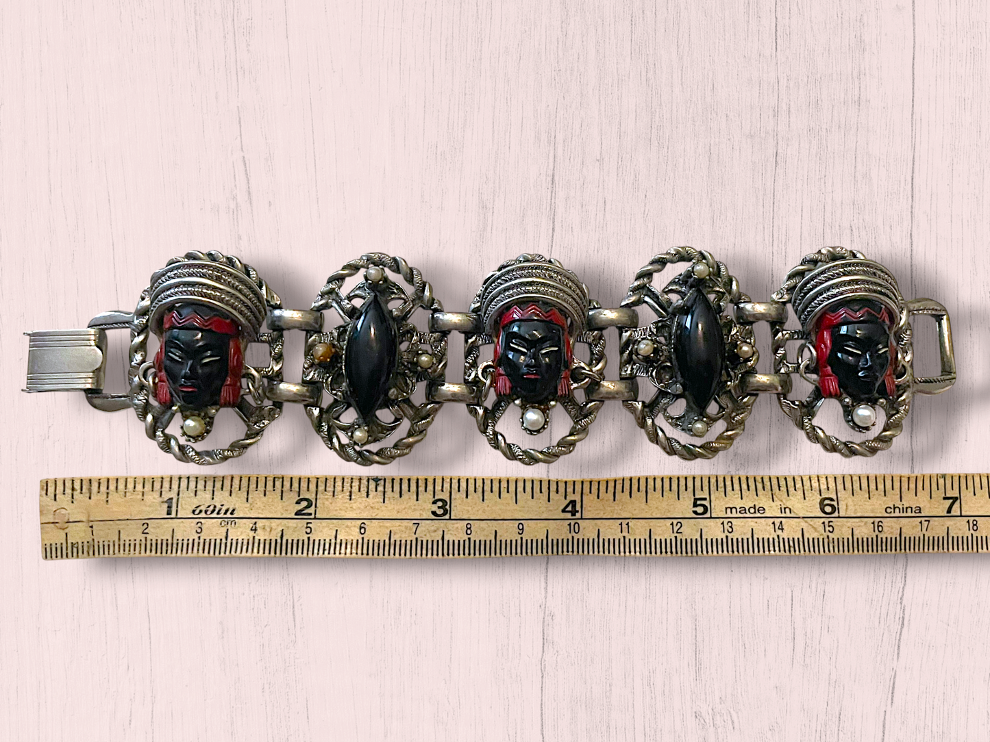 Vintage Selro & Selini African Headdress Face Panel Link Bracelet