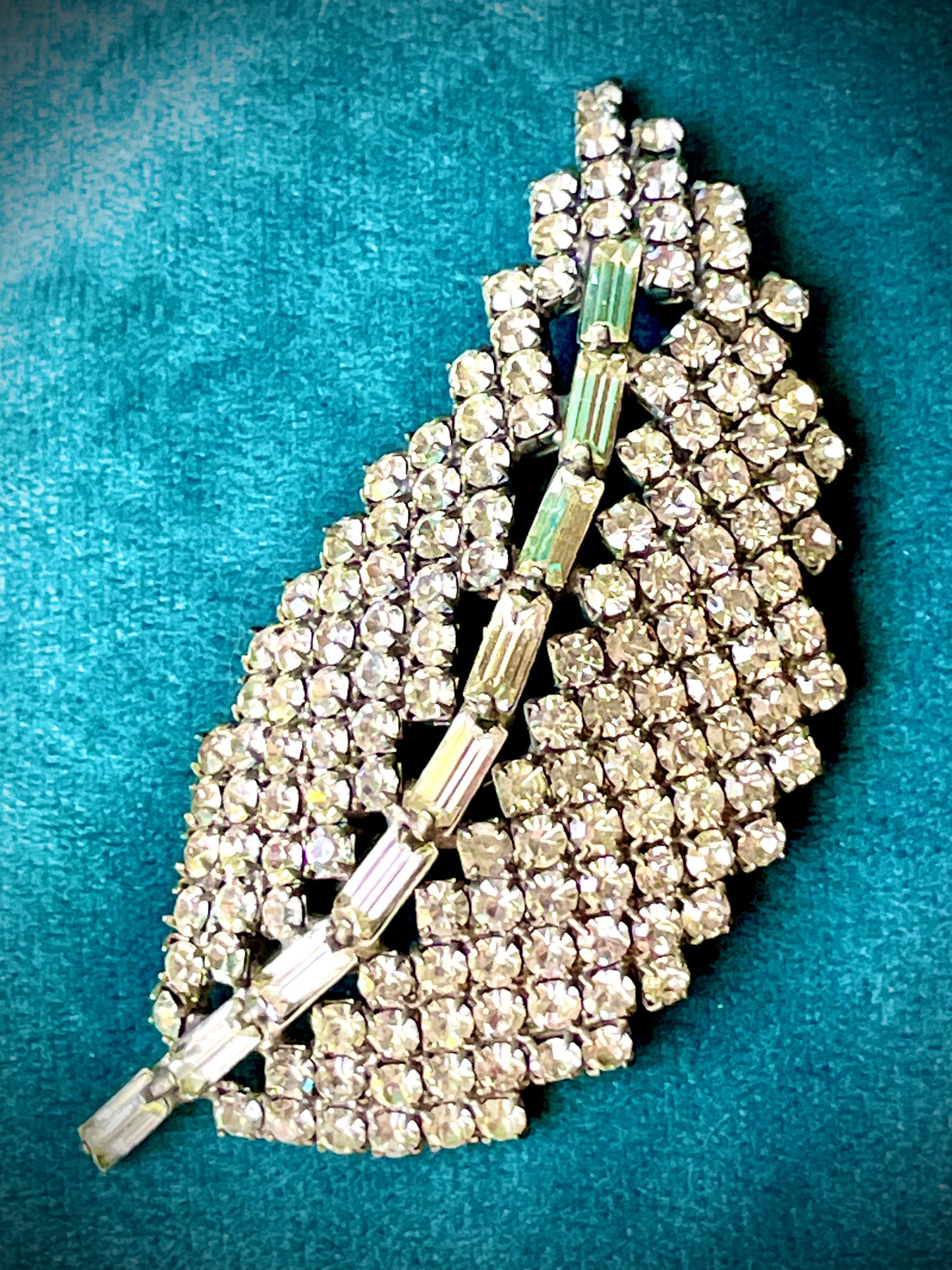 Juliana Vintage Crystal Rhinestone Silver Leaf Brooch