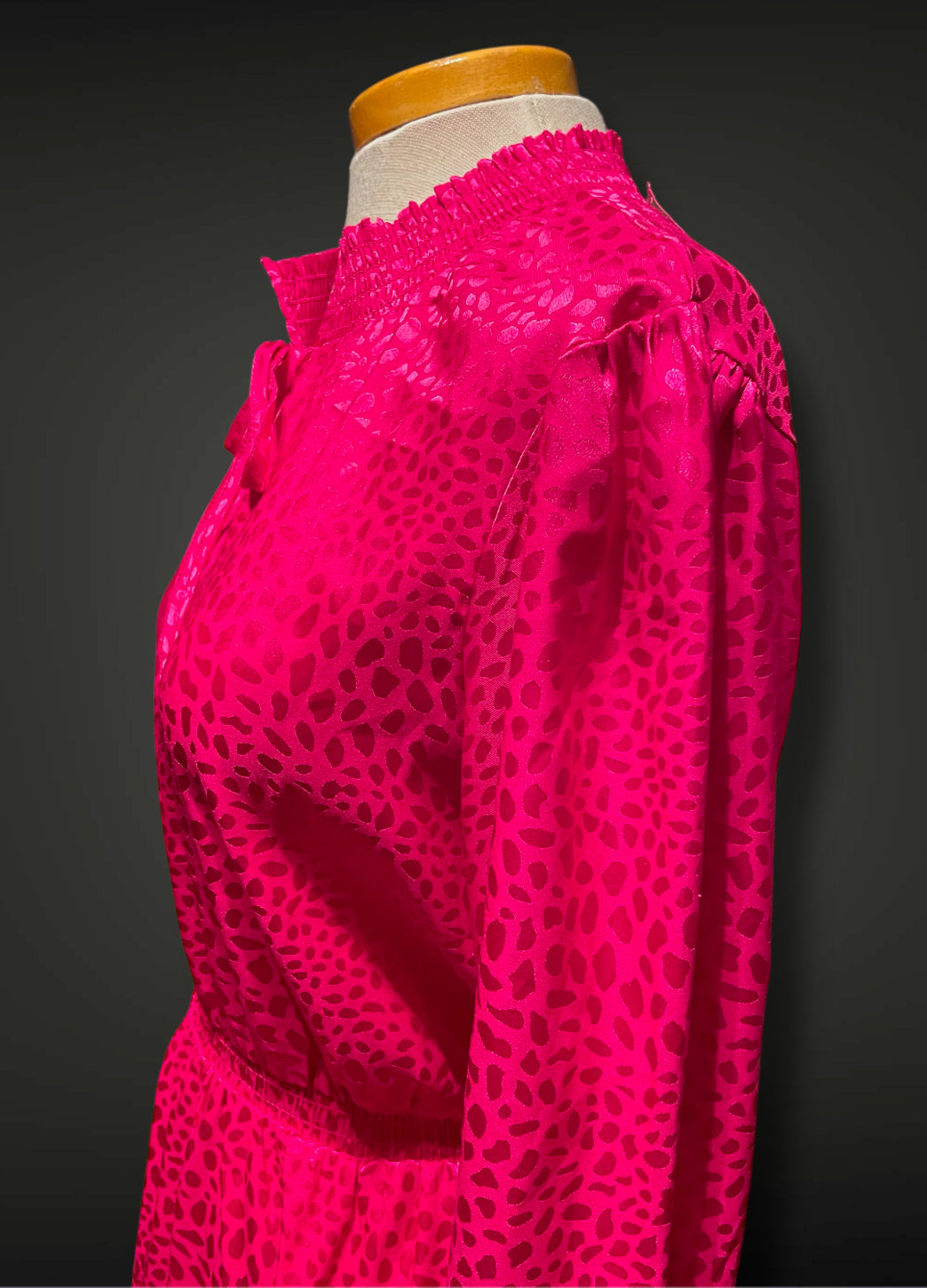 Vintage 1980’s Pink Magenta Shiny Leopard Print Elastic Waist Dress