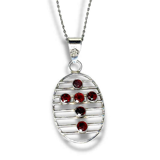 Sterling Silver & Garnet Religious Cross Necklace Pendant