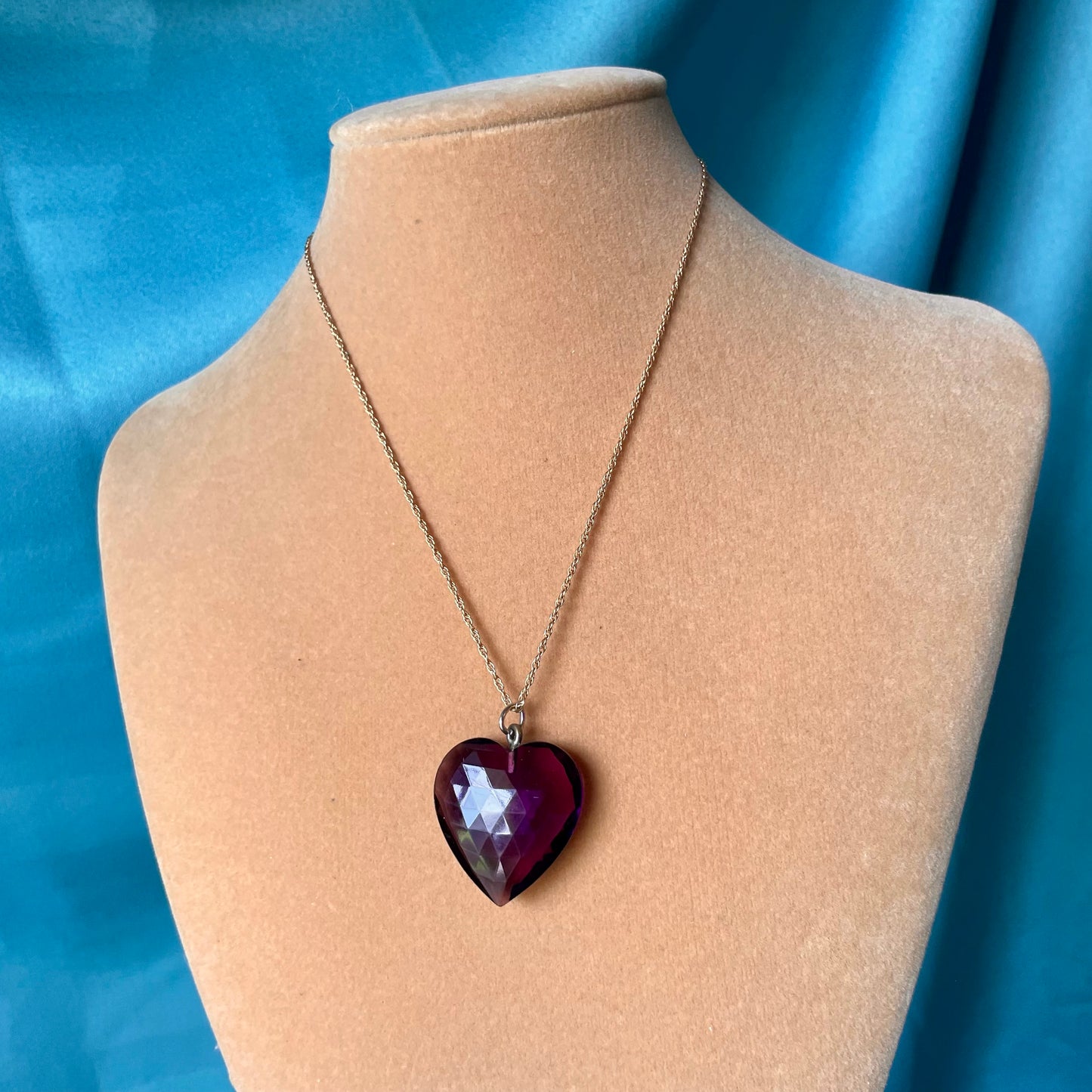 Purple Faceted Austrian Crystal Heart 12K Gold Filled Necklace & Earring Set