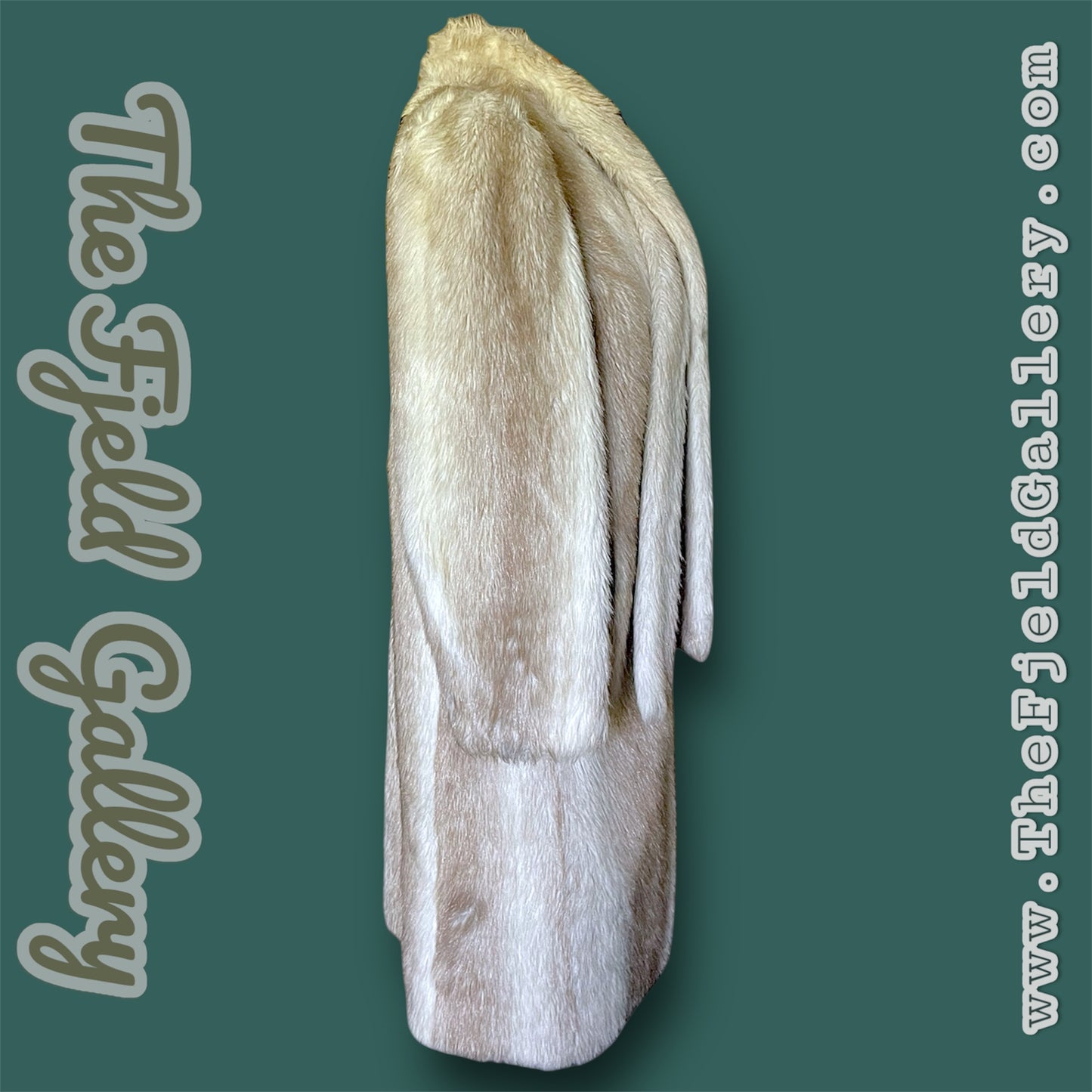 1960 Beige & Ivory Faux Fur Long Overcoat w/ Attached Fur Scarf