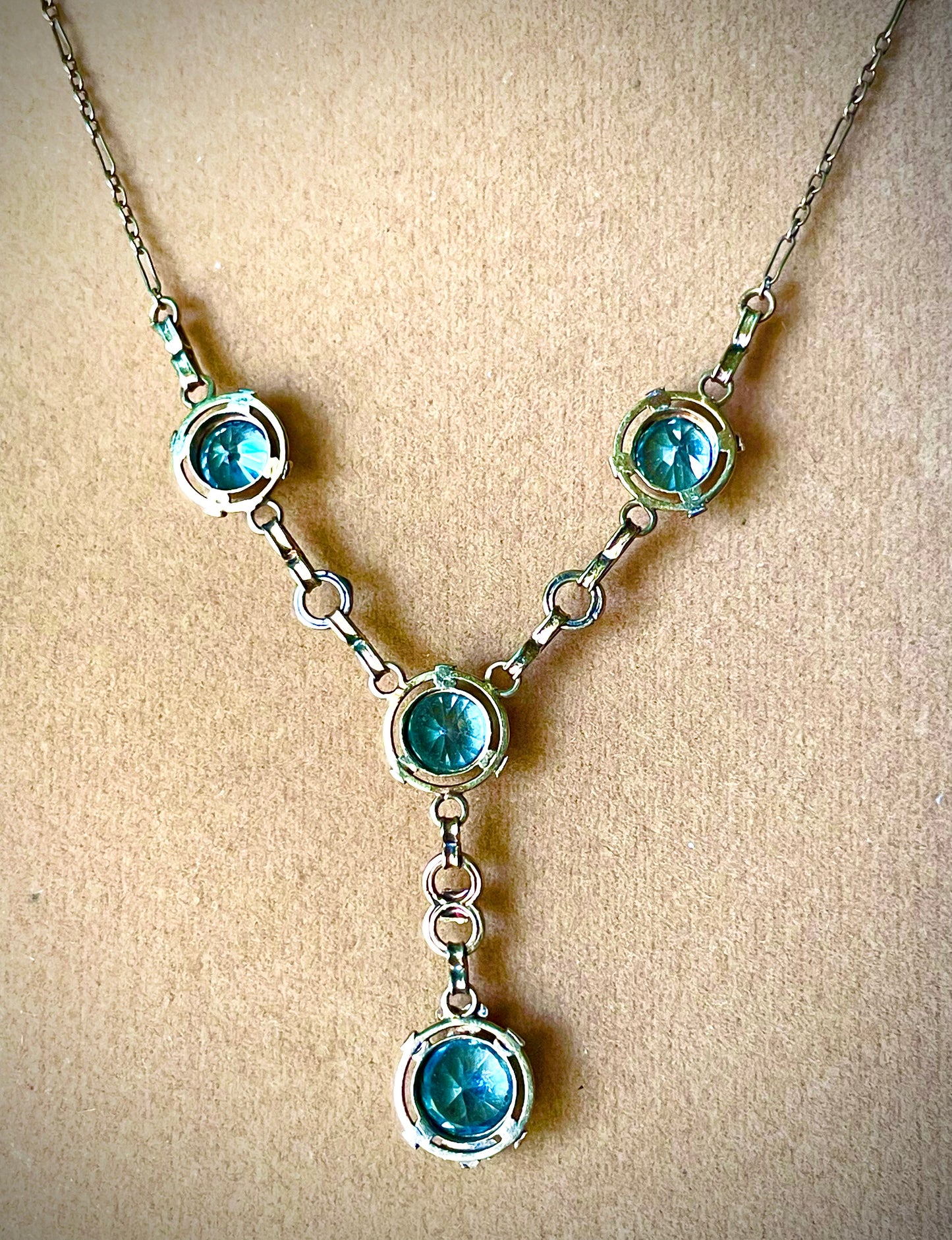 12K GF Vermielle Vintage Aquamarine Crystal Y Drop Necklace