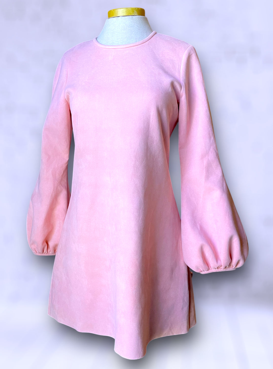 Vintage Cynthia Rowley Retro Pink Faux Suede Bubble Long Sleeve 60’s Mod Dress