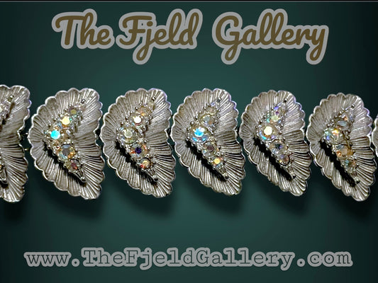 1940’s BSK Aurora Borealis Crystal Hollywood Regency Mid Century Silver Bracelet