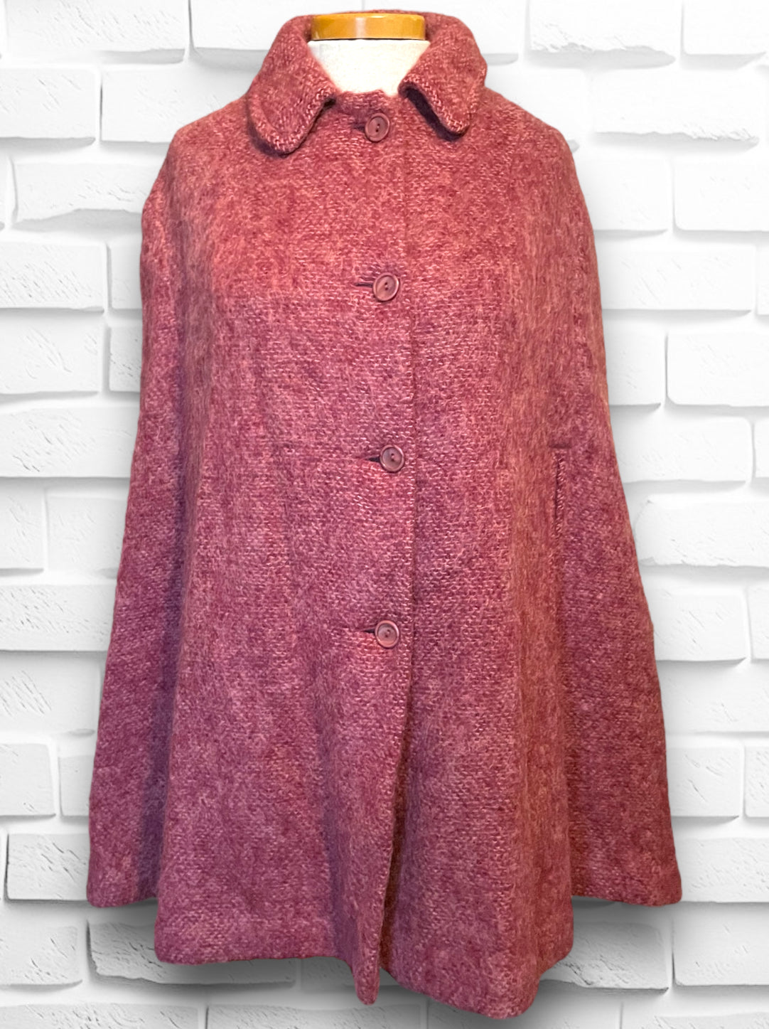 1960’s Mohair Red Pink Button Up Cape