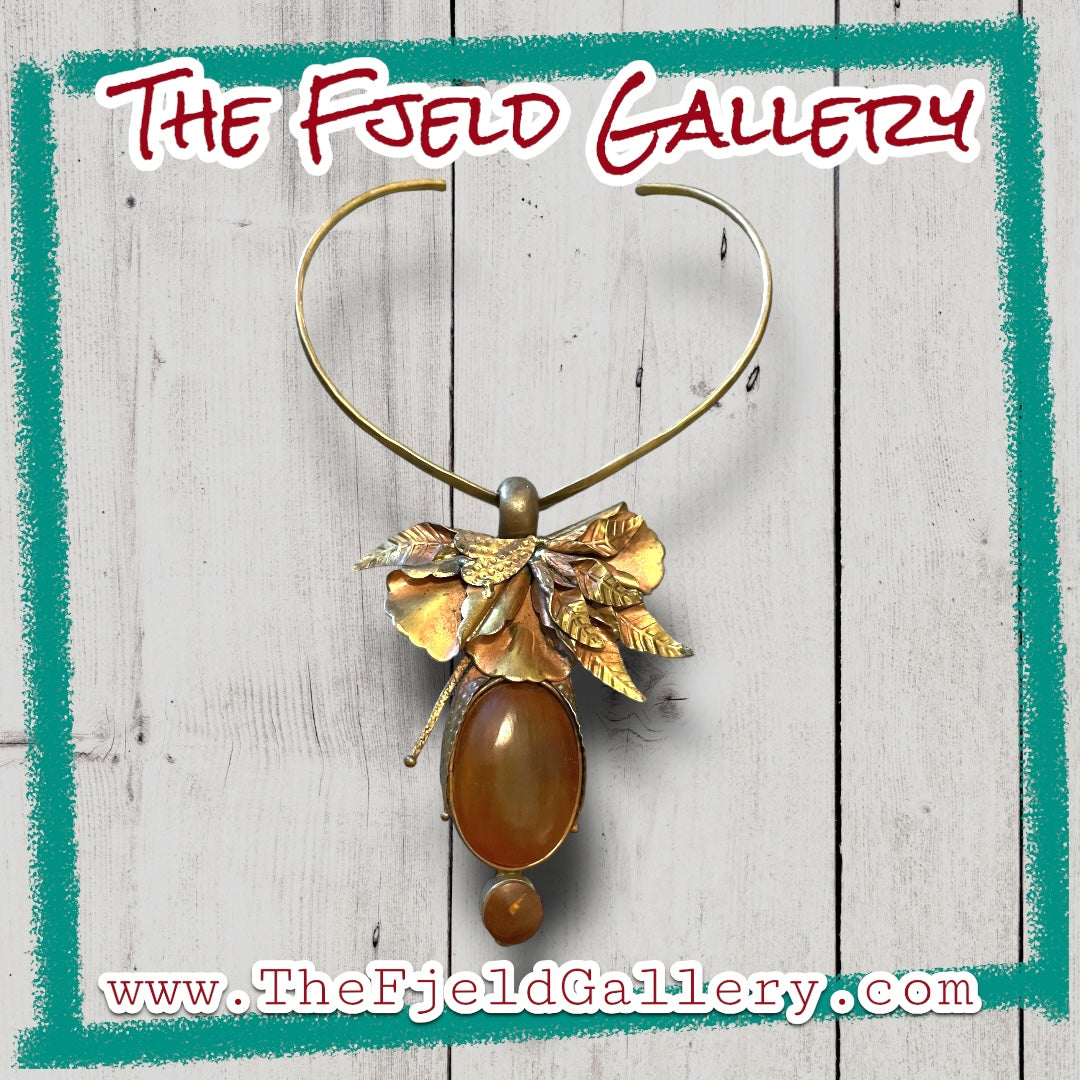 Eleganté Brass Amber Barbaric Choker Floral Necklace