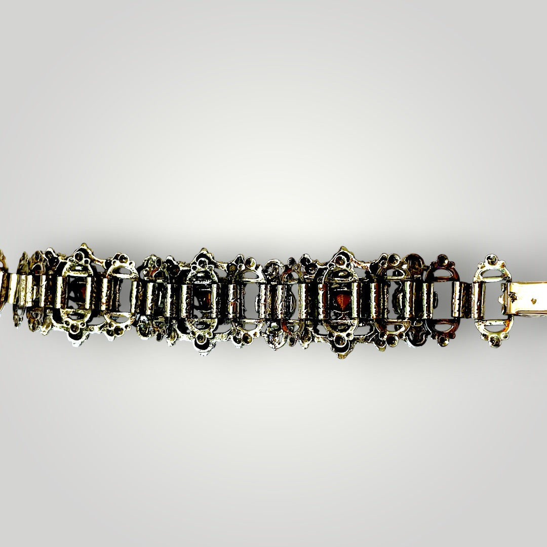 Stunning Multi Blue Crystal & Pearl Victorian Book Link Chunky Bracelet