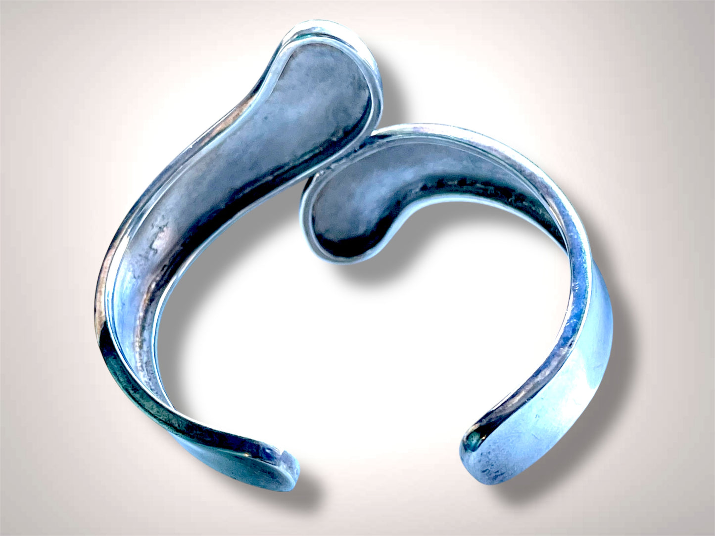 Vintage Minimalist Solid Sterling Silver Bypass Cuff Bracelet