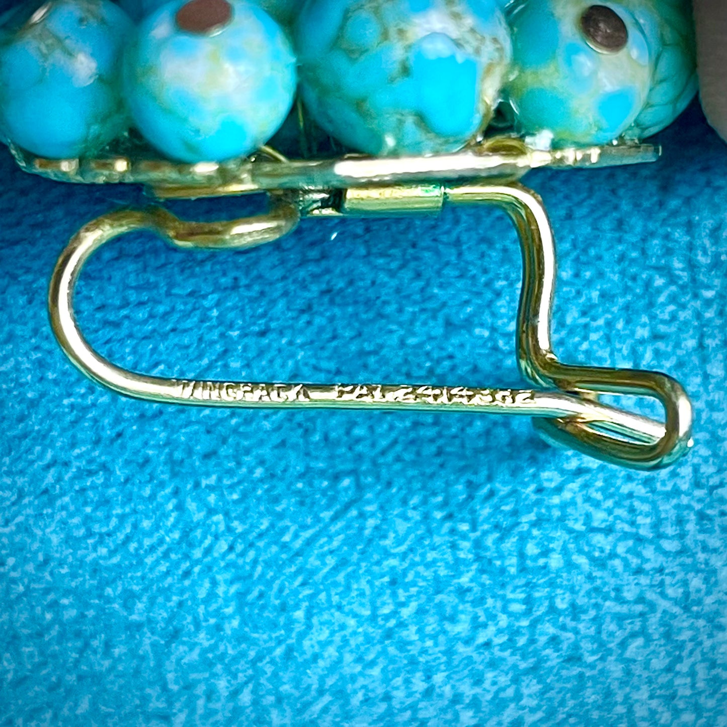 Mid Century Modern Turquoise Hubble Glass, Purple Crystal & Pearl Bracelet, Brooch, Earrings Demi Parure Set