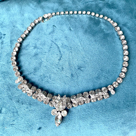Weiss Designer Crystal Rhinestone Choker Necklace & Kramer Earrings Set