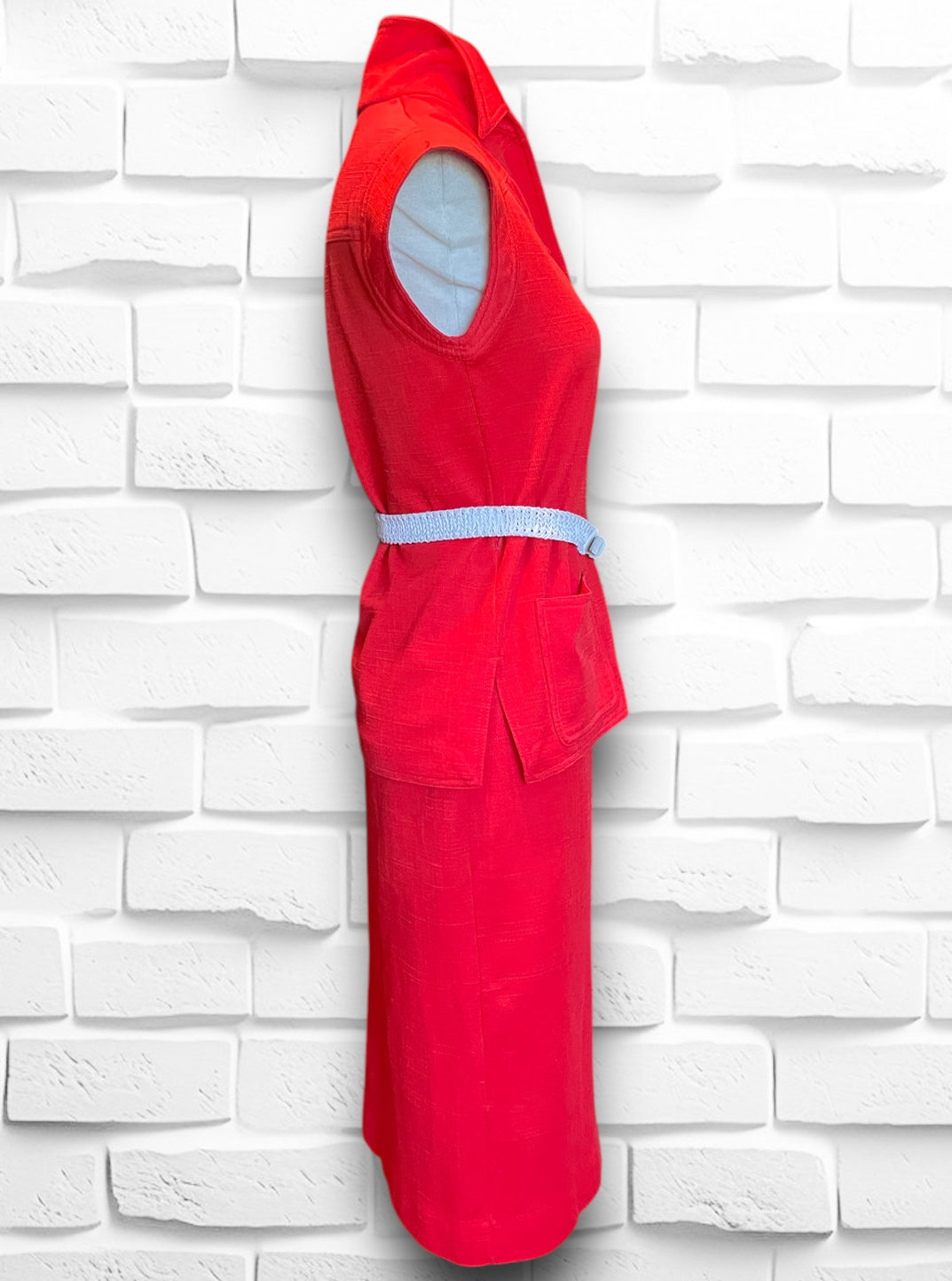 1970’s Red Polyester Linen Skirt & Sleeveless Top Set