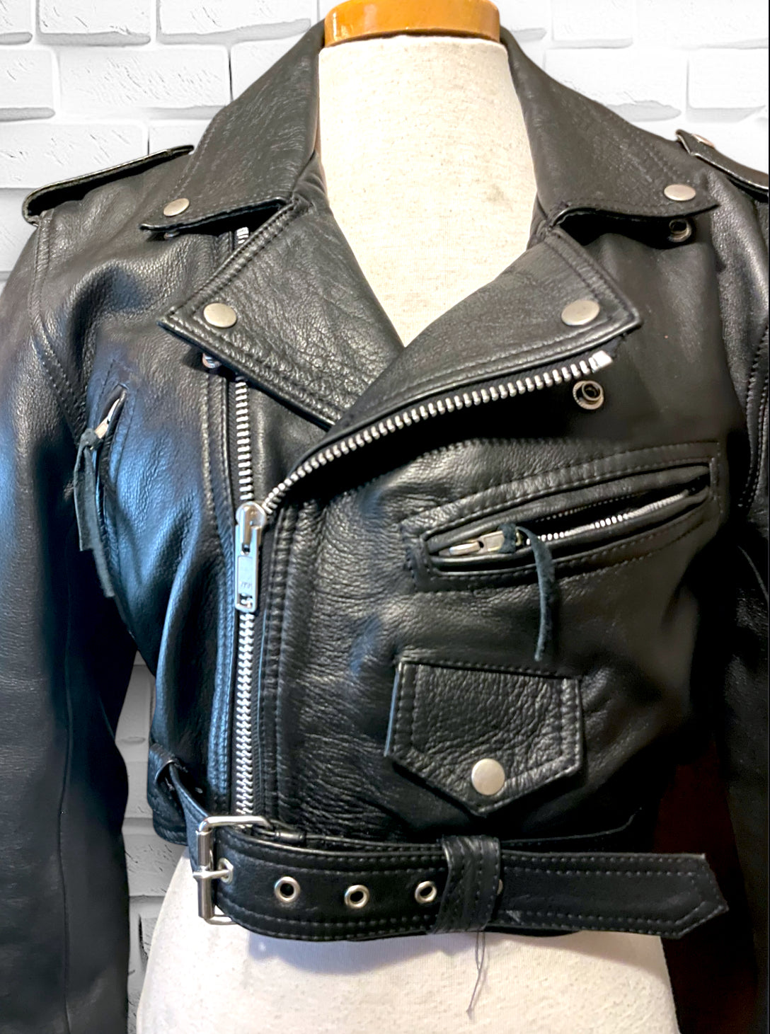 Vintage Black Leather Motorcycle Jacket Heavy Lined