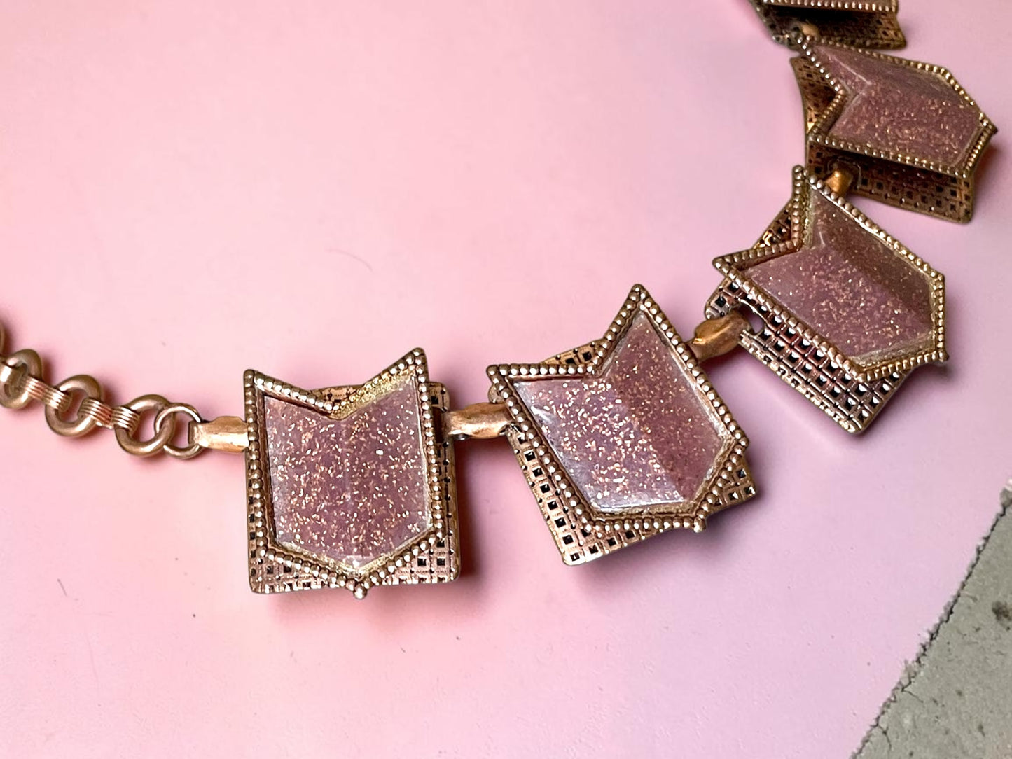 Vintage Copper & Foil Confetti Lucite Choker Necklace