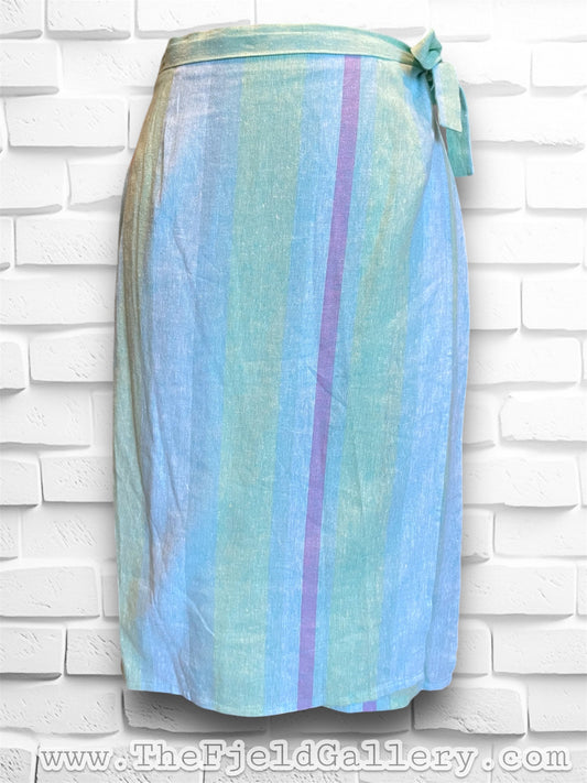 Vintage Turquoise, Green & Purple Pastel Straight Wrap Skirt