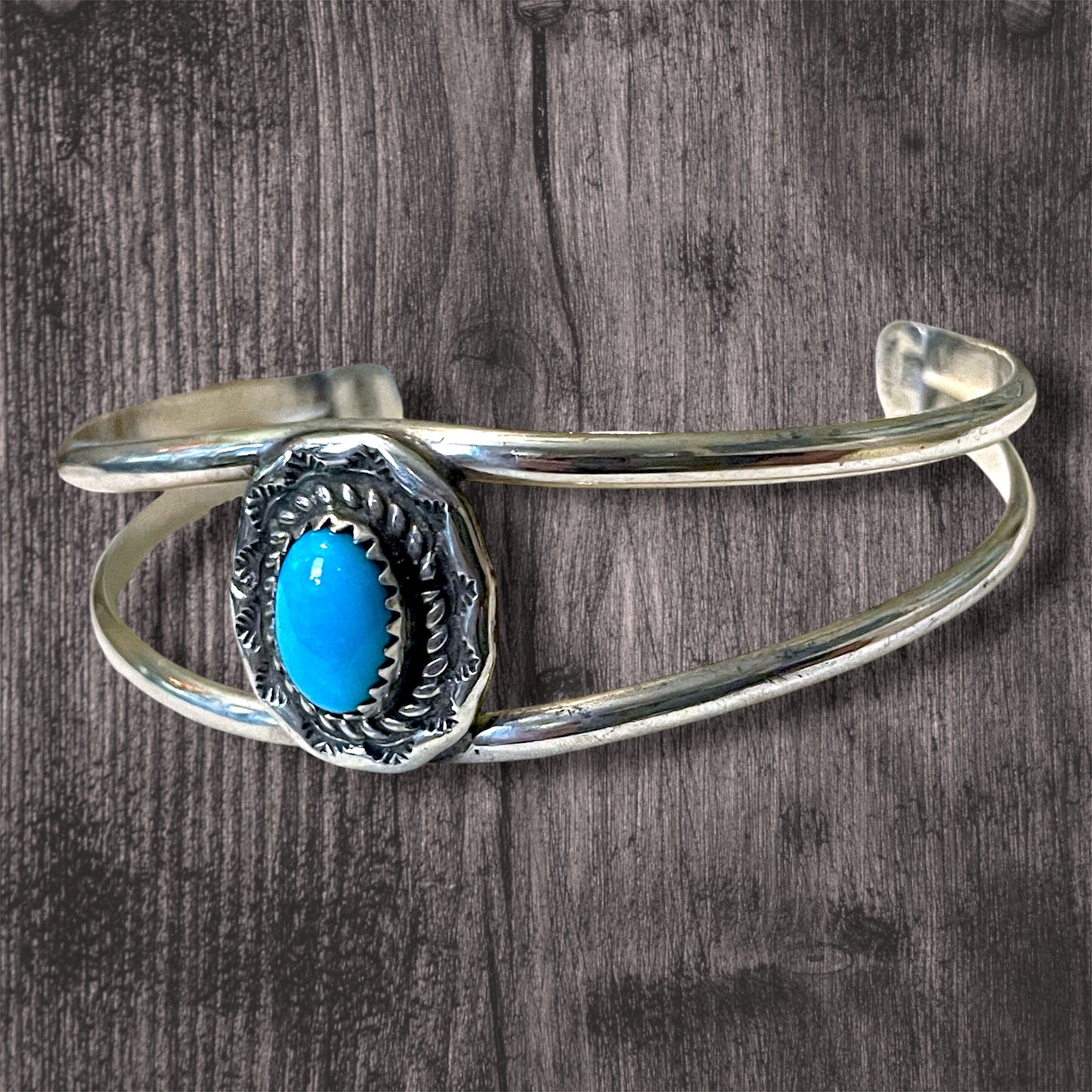 Vintage D.C. Thomas Navajo Native American Turquoise Sterling Silver Cuff Bracelet