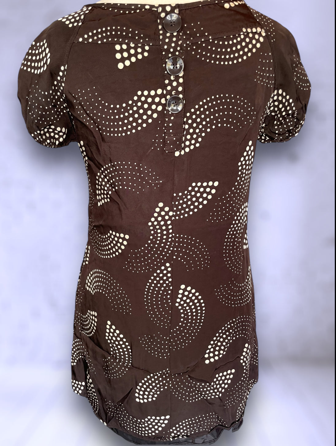 Retro 1960’s Brown & Cream Abstract Polkadot Print Short Dress