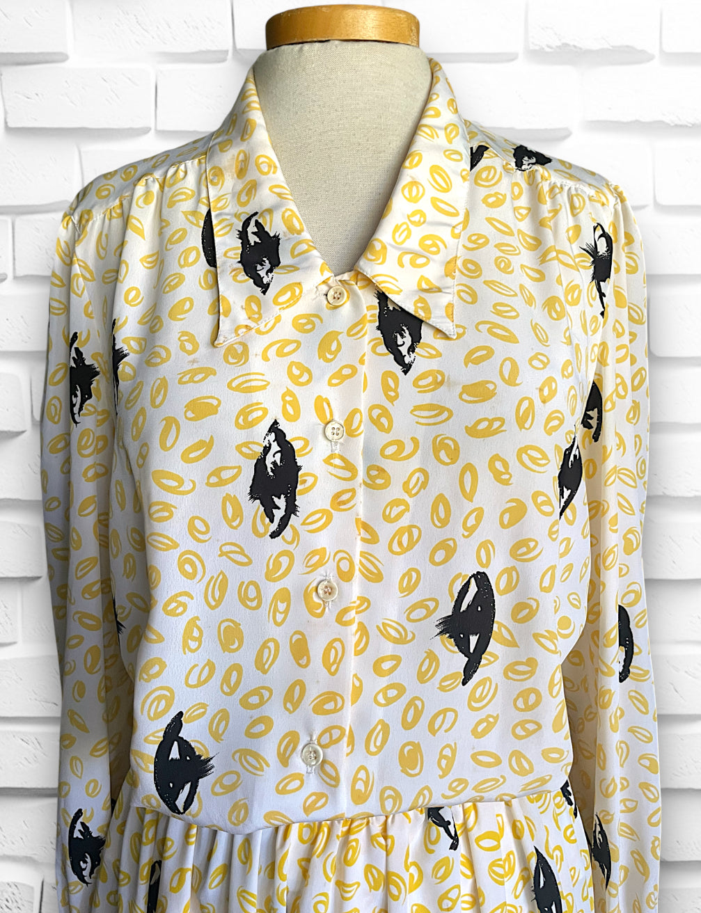 Vintage 1970’s Abstract Yellow & Black Matching Skirt & Shirt Outfit Set