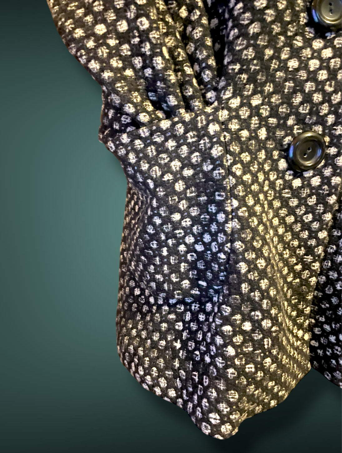 Vintage Mod Wool Black & White Polkadot A Line Jacket with Hood, & Pockets