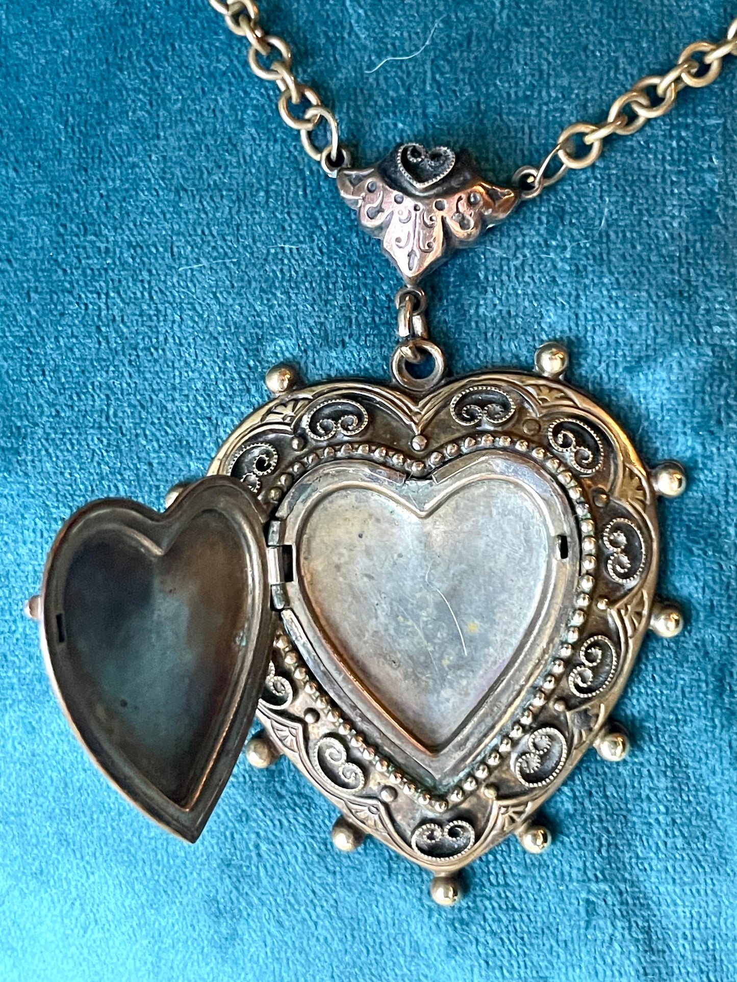 Art Nouveau Brass Filigree Heart Shaped Locket Necklace