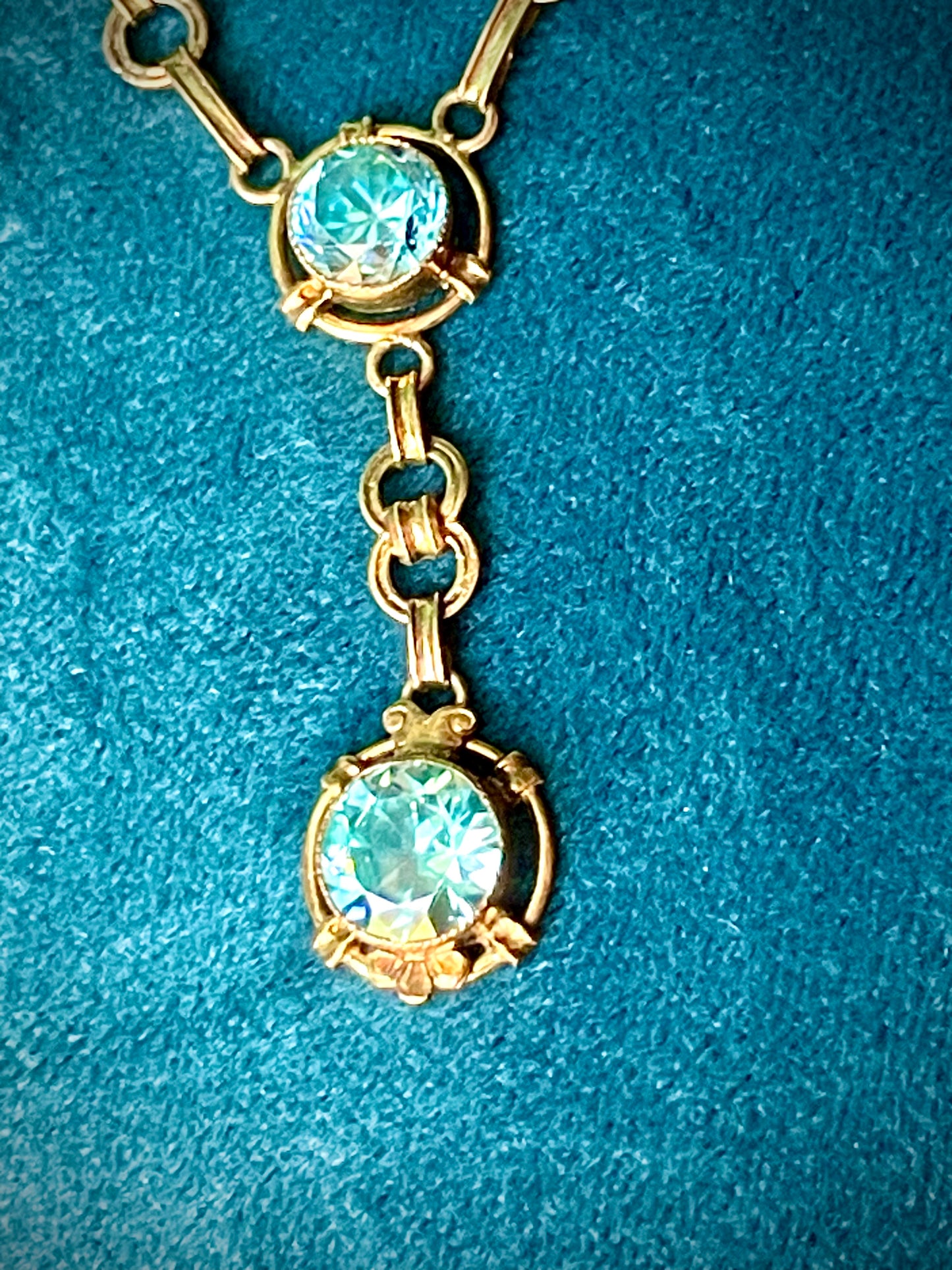 12K GF Vermielle Vintage Aquamarine Crystal Y Drop Necklace