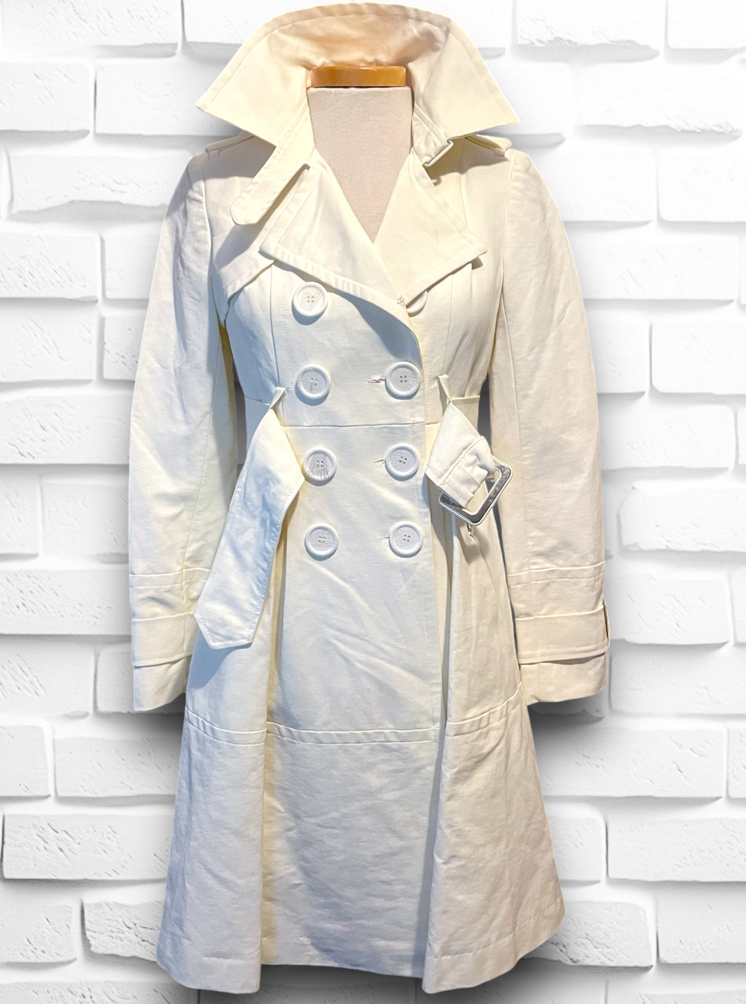 Vintage 1990’s XOXO Cream Dress Cut Belted Trench Coat