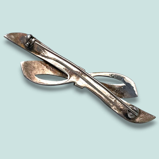 Art Deco Sterling Silver & Marcasite Ribbon Bow Brooch