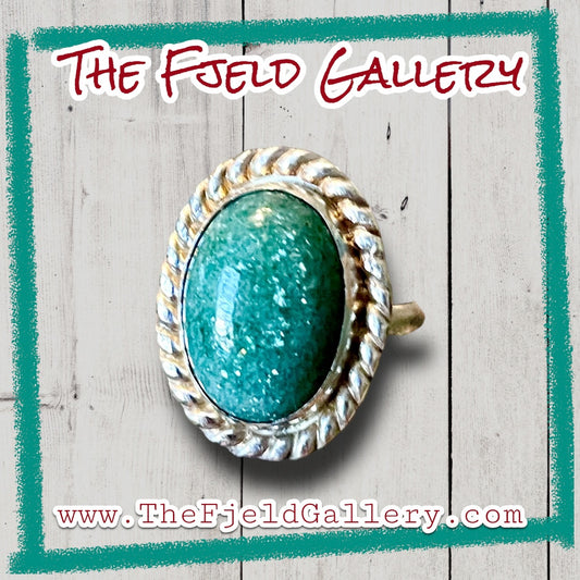 Amazonite Sparkling Blue Cabochon Handmade Sterling Silver Ring