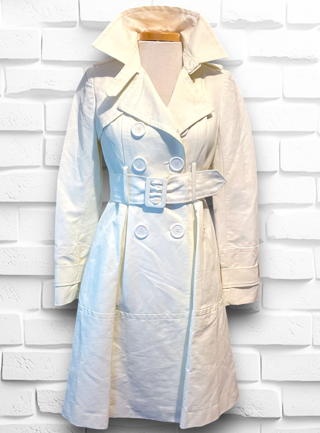 Vintage 1990’s XOXO Cream Dress Cut Belted Trench Coat