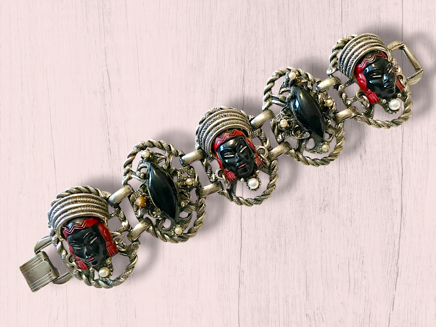 Vintage Selro & Selini African Headdress Face Panel Link Bracelet