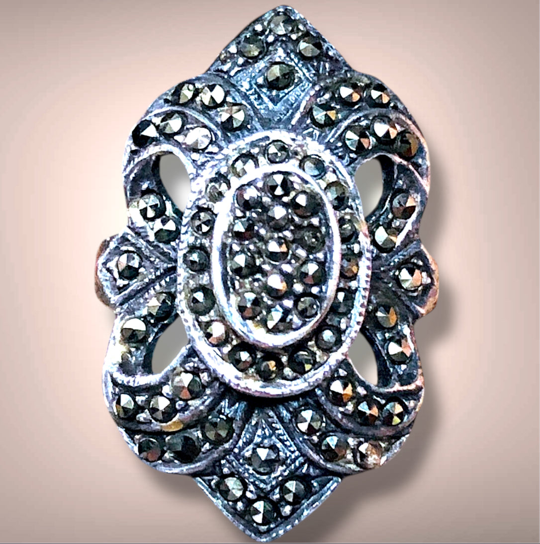 Art Deco Sterling Silver & Marcasite Opulent Flourish Ring