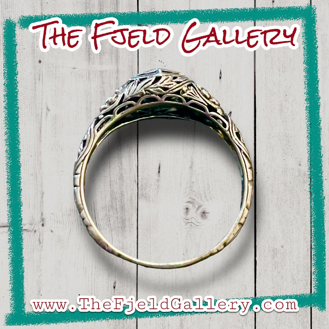 Mystic Topaz & Green Fire Opal Victorian Flowers Sterling Silver Filigree Ring