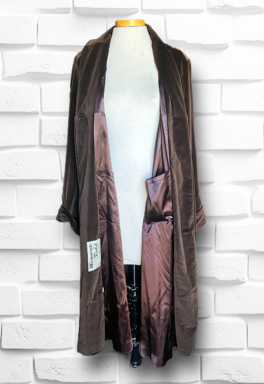 Vintage 1960’s Brown Velvet Robe Style Babydoll Long Overcoat