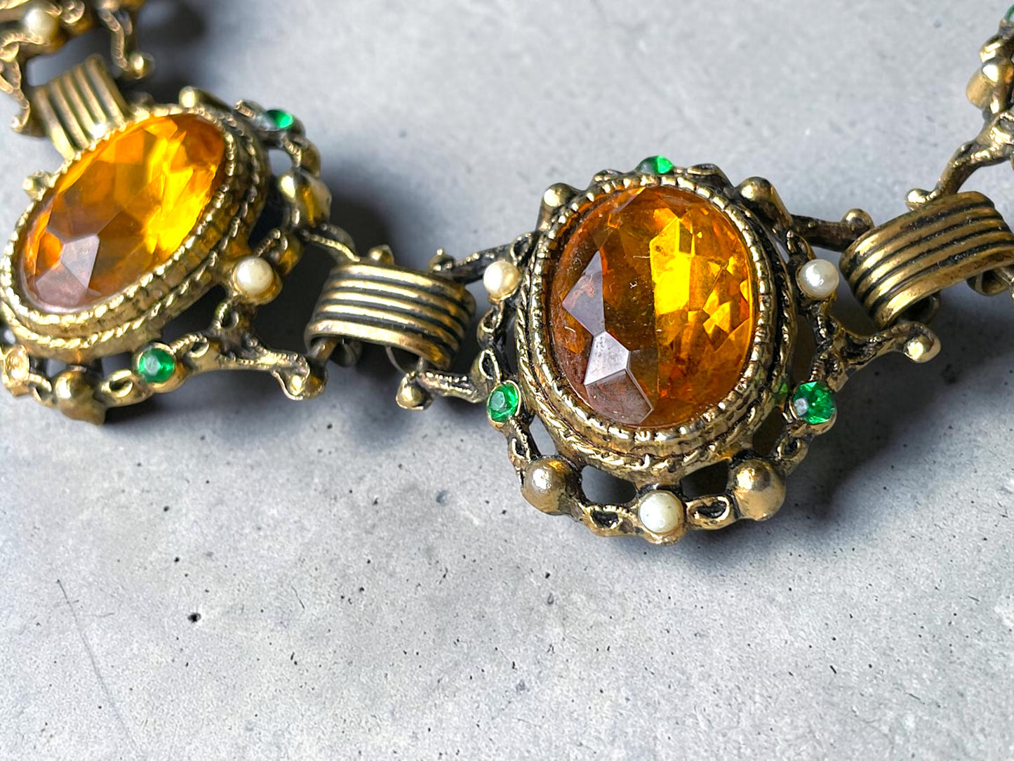 Incredible Victorian Bookchain Chunky Citrine & Peridot Crystal Choker Necklace
