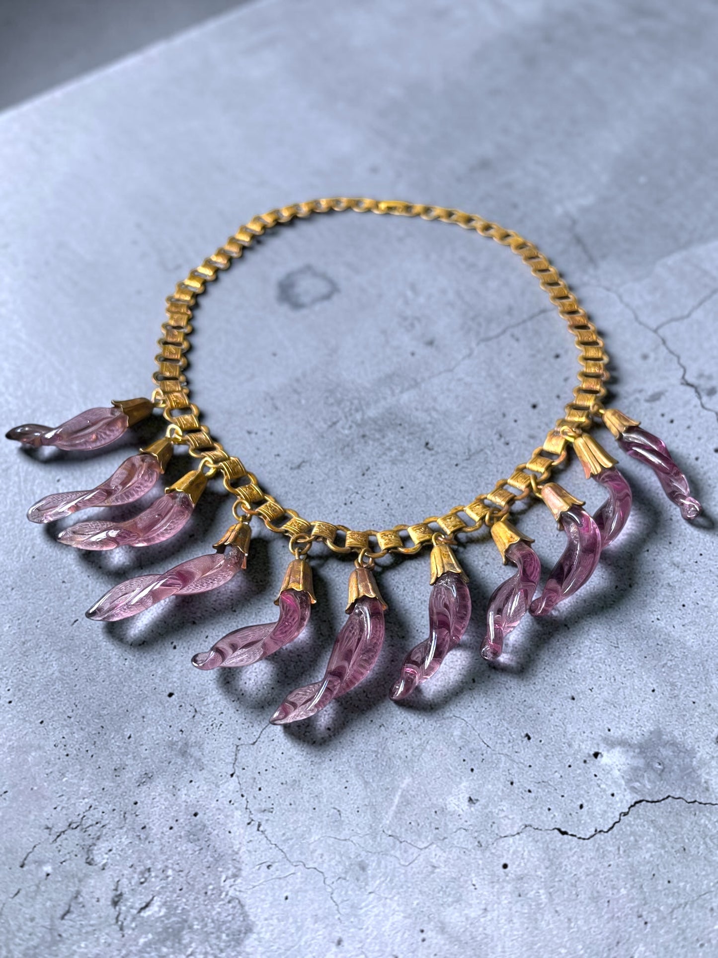 Victorian Book-link Chain Purple Twisted Eggplant Czech Art Glass Festoon Bib Necklace