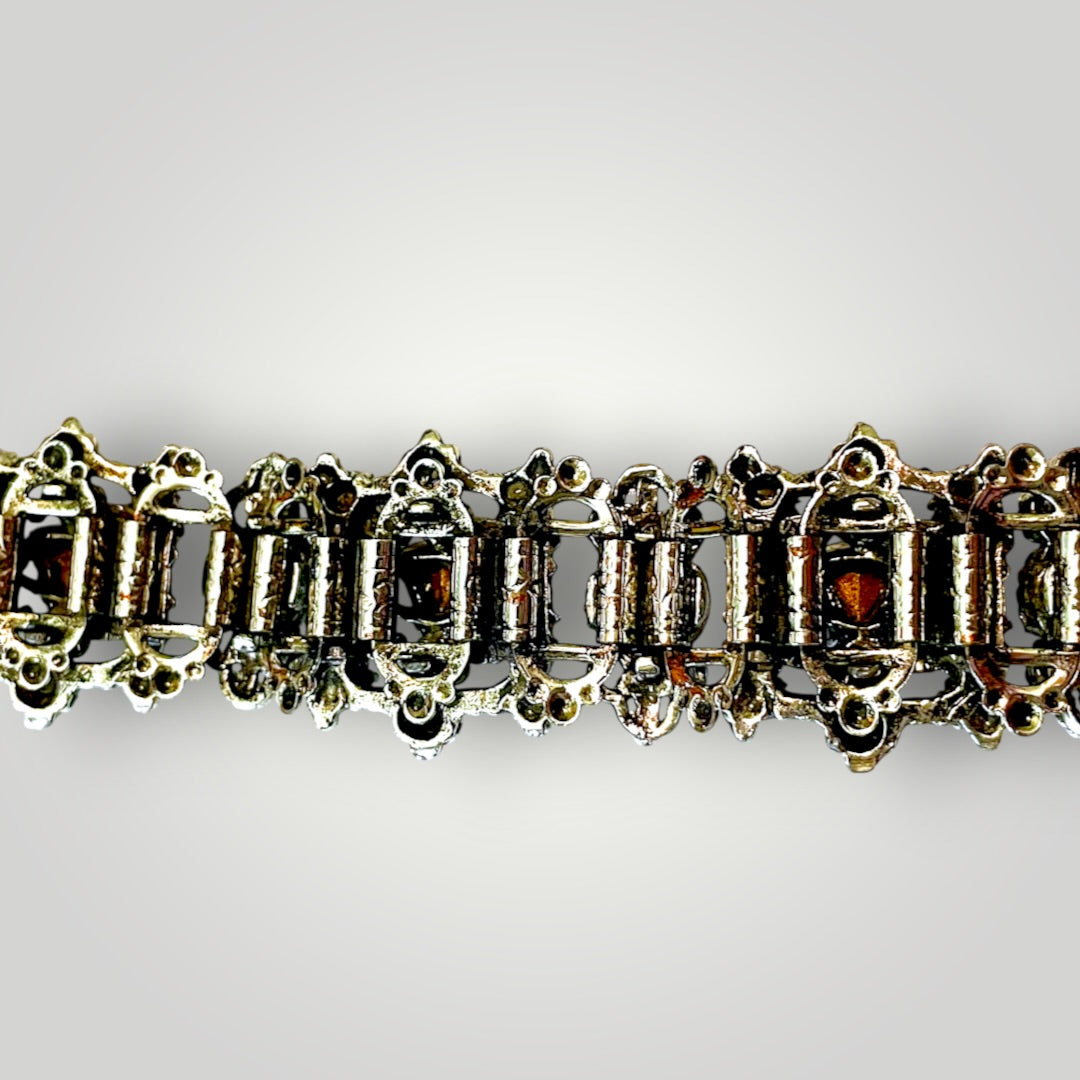 Stunning Multi Blue Crystal & Pearl Victorian Book Link Chunky Bracelet