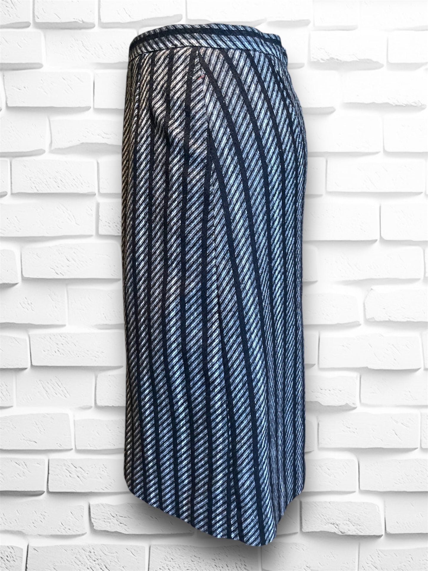 Vintage Grey & Black Geometric Stripe A Line Midi Skirt