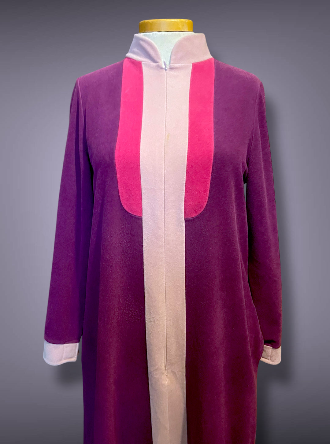 1970’s Vanity Fair Long Sleeve Purple & Pink Stripe Fuzzy House Coat Dress