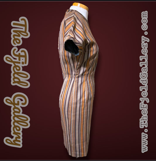 Amazing 1970’s Striped Brown, Tan & Orange Short Sheath Dress