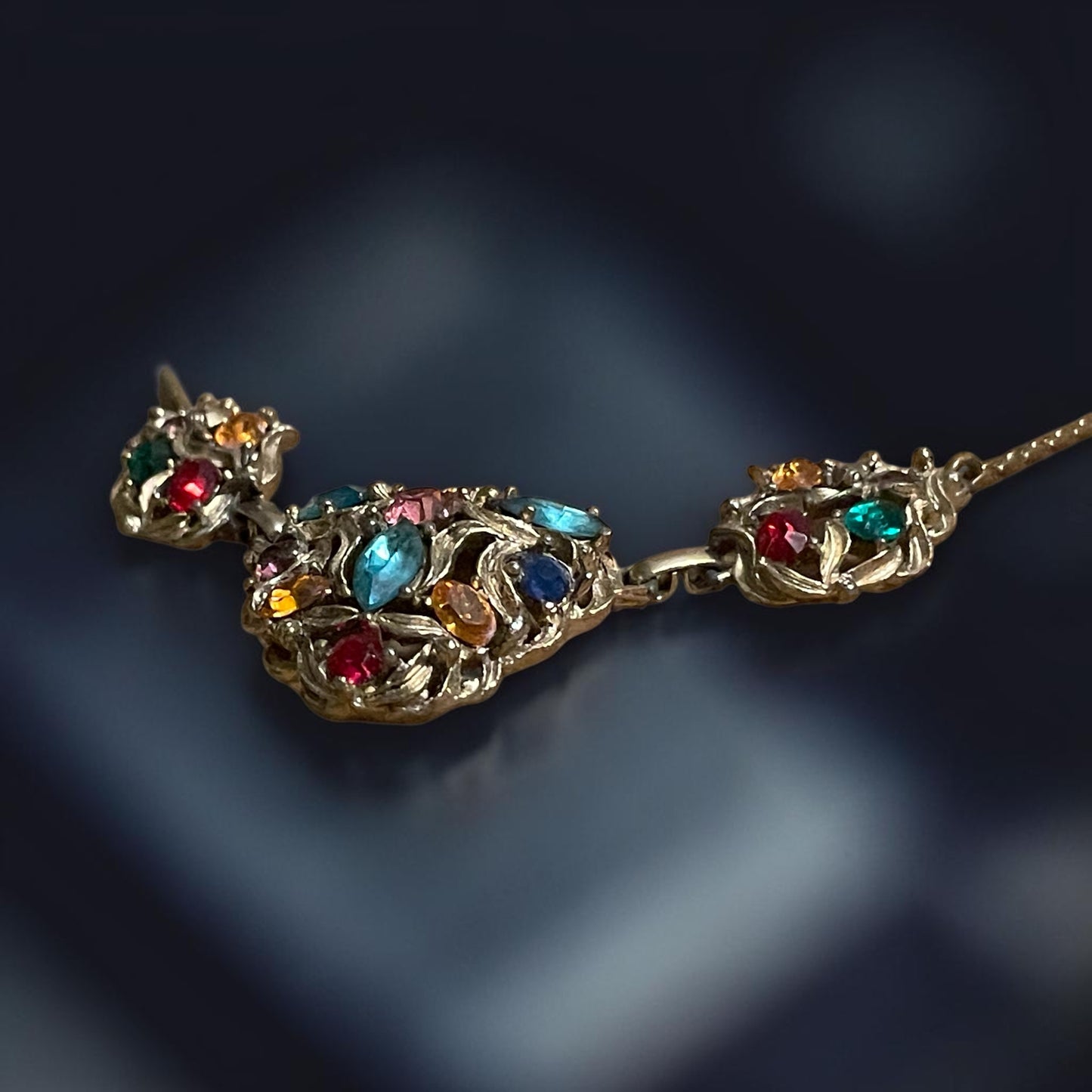 Art Nouveau Fruit Salad Czech Multicolor Crystal Rhinestone Choker Necklace