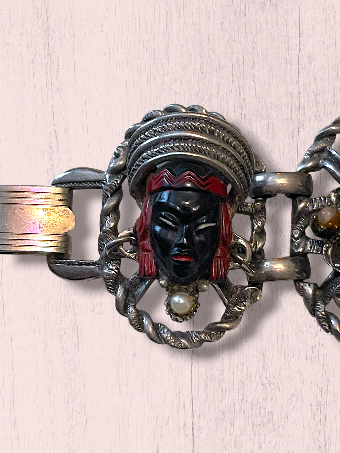 Vintage Selro & Selini African Headdress Face Panel Link Bracelet