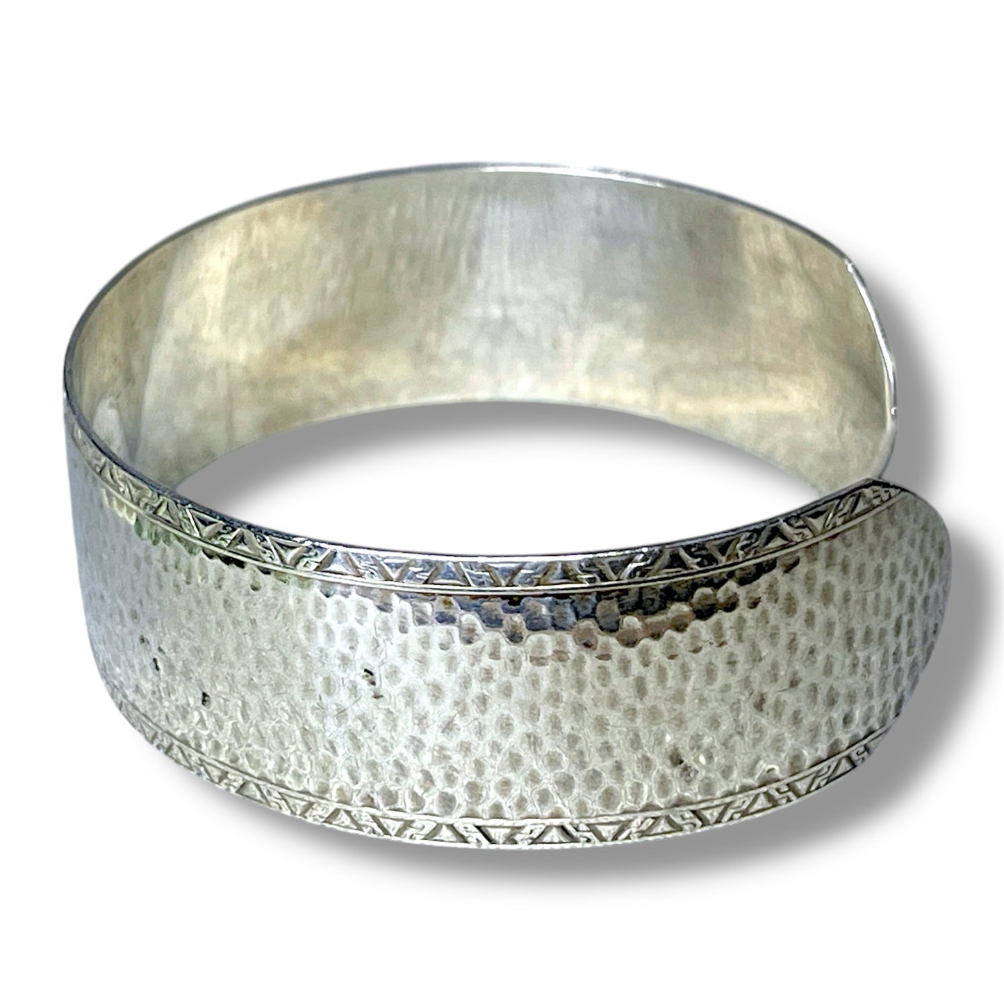 Vintage Hammer Finish Sterling Silver Wide Cuff Bracelet