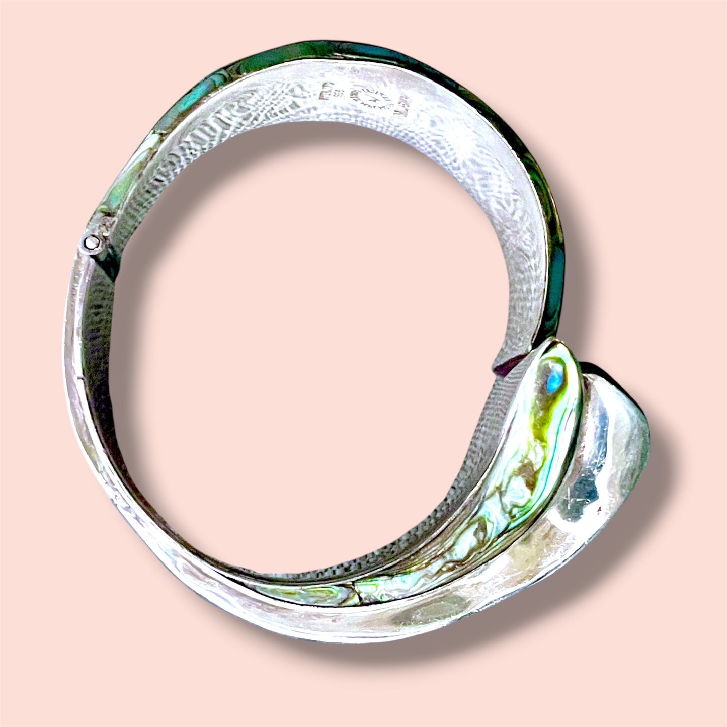 Taxco Sterling Ailver 925 Villisana Designer Abalone Hinged Clamper Bangle Bracelet