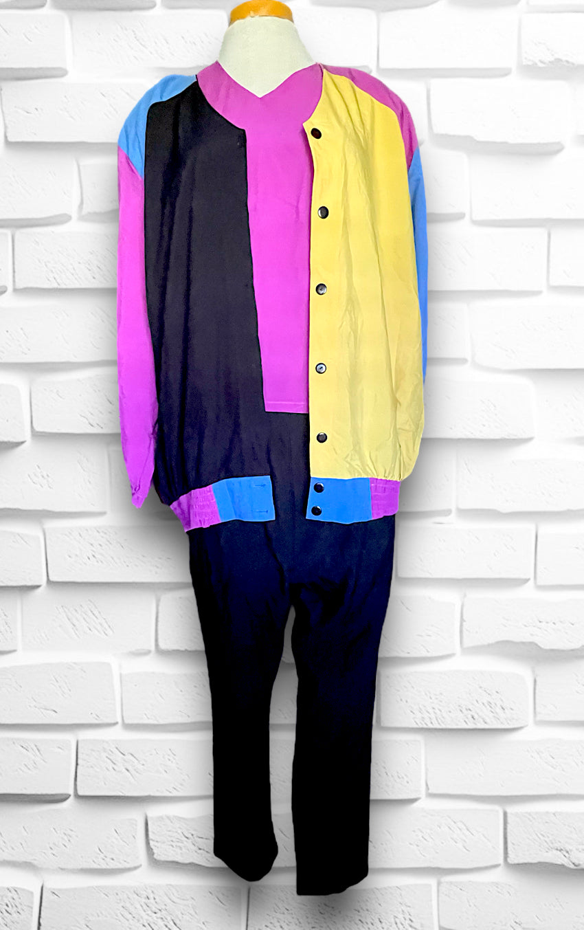 1980’s Color Block Magenta, Yellow, Blue & Black 3 Piece Outfit Set