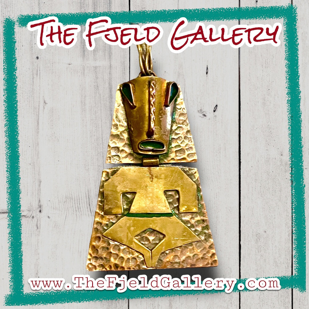 Vintage Brass & Copper Designer Person Figural Mask Necklace