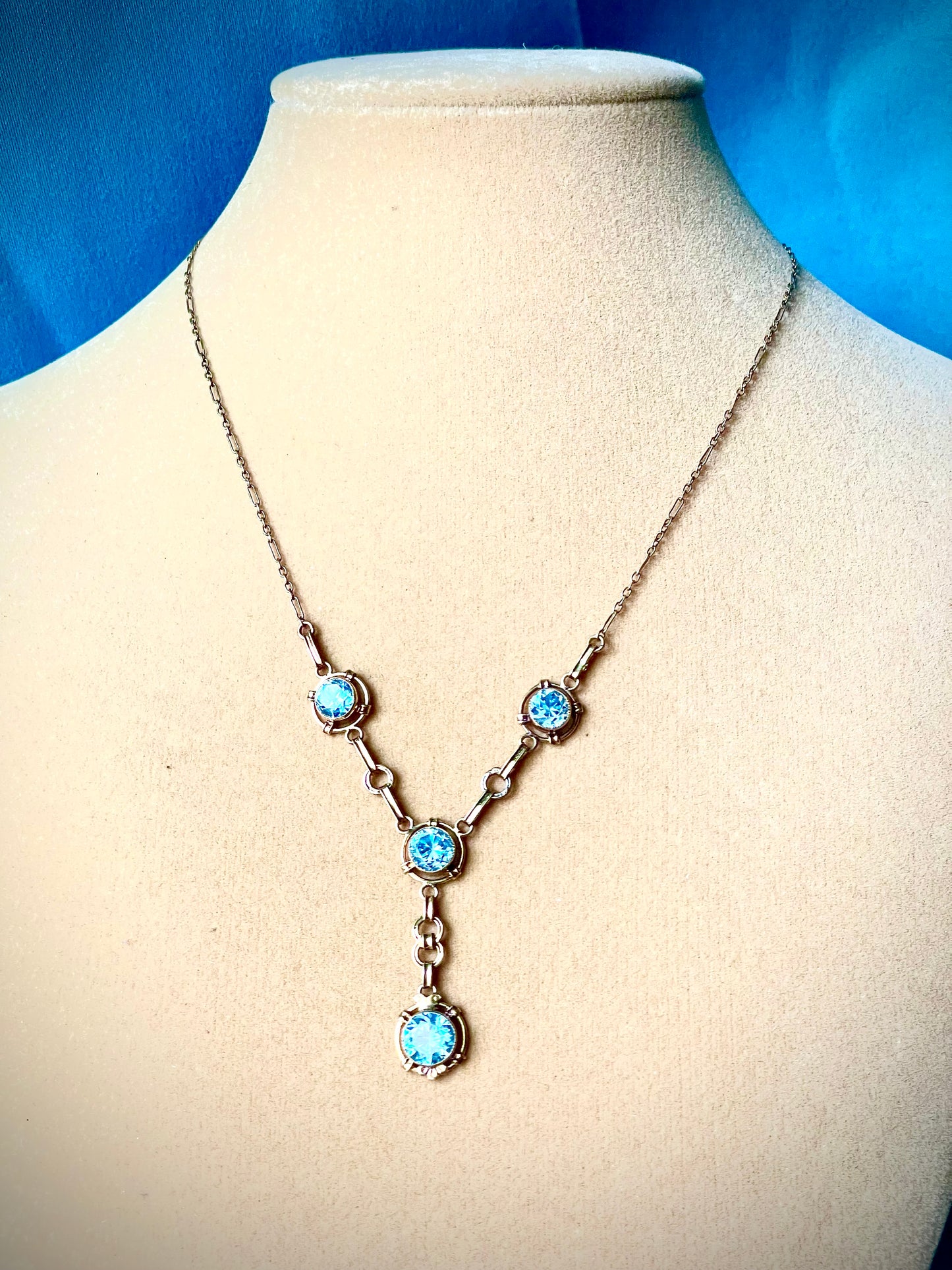 12K GF Vermielle Vintage Aquamarine Crystal Y Drop Necklace