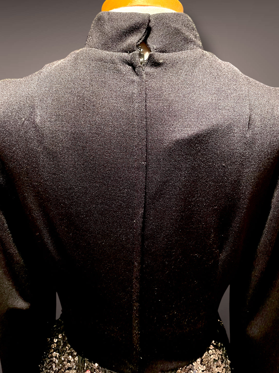 Gorgeous 1960’s Calderón Designer Black Long Sleeve Silver, Gold & Copper Metallic Sequin Maxi Dress