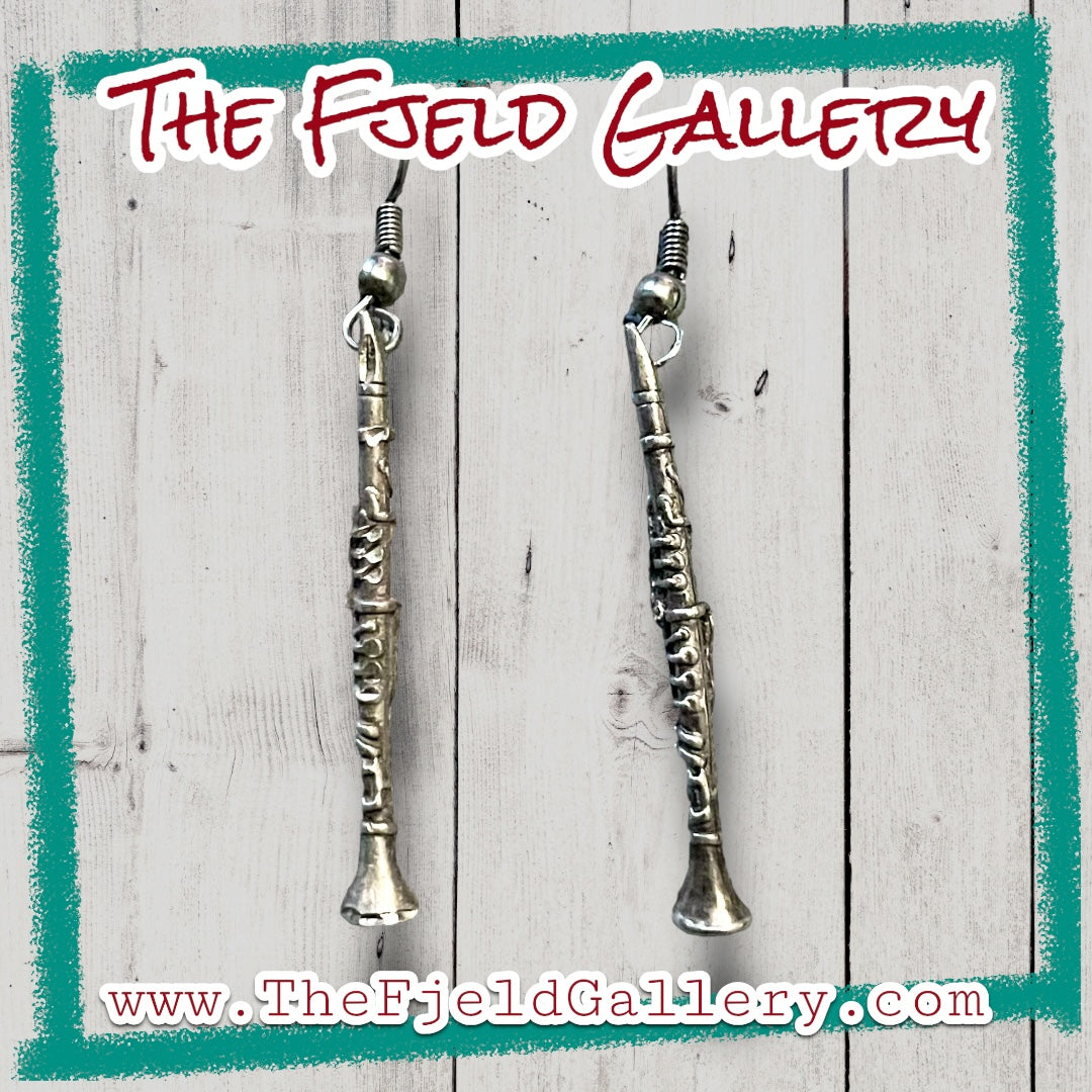 Vintage Jazz Clarinet Sterling Silver Dangle Earrings