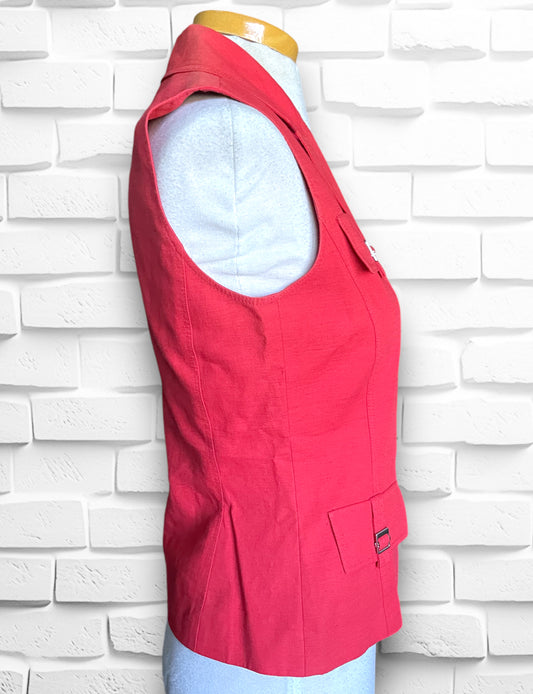 Vintage 1990’s Safari Style Red Linen Sleeveless Vest Shirt