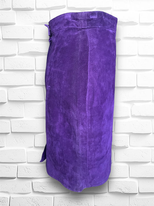 Vintage 1980’s Purple Suede Leather Pencil Mini Skirt